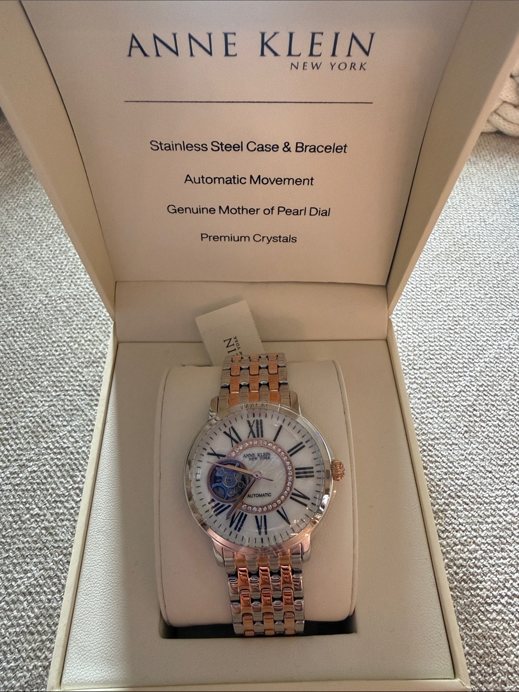 Anne Klein TwoTone Rose Gold  Stainless Steel Case Automatic Wristwatch